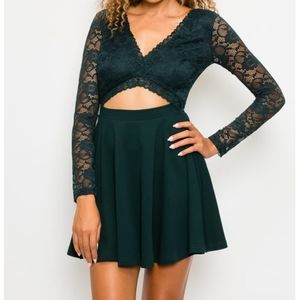 Privy Lace Cutout Mini Dress - Dark Green